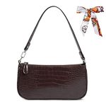 Aucuu Shoulder Bags for Women, 90s Classic Clutch Retro Crocodile Pattern Underarm Bag, Vintage Ladies Mini Handbags with Bow and Zipper Closure - Gift for Christmas, Birthday