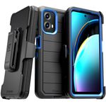 for Moto G 5G (2024) Case with Belt Clip Holster & Kickstand, Screenless Protective Dual-Layer Shockproof Phone Case for Moto G 5G - Black & Blue