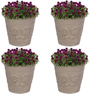 Sunnydaze 19.5-Inch Arabella Large Plant Pot - Polyresin Round Outdoor Planter with Drillable Drainage Holes - 4 Pack - Beige
