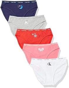 Calvin Klein Girls' Underwear Cotton Bikini Panty Five Pack, Holiday Fun, Medium