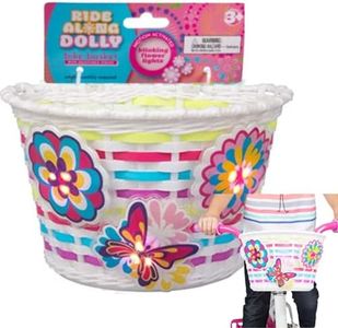 Ride Along Dolly Bike Basket for Girls w Safety Lightups -Kid's Bicycle Accessories with 3 Motion Activated Blinking Flowers & Butterfly Decor-(Fits Most Bikes) for Snacks, Dolls, Bears