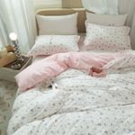 Garden Style Duvet Cover Floral Print Bedding Sets King Pink White Floral Comforter Cover Cotton Chic Flower Print Duvet Cover for Girl Women Fresh Floral Duvet Quilt Cover with Zipper Closure 4 Ties