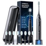 Operan Electric Toothbrush for Adults and Kids Sonic Rechargeable Toothbrush with 5 Modes 2-Min Smart Timer IPX7 Waterproof 40,000 VPM Motor with 8 Brush Heads & Travel Case (Dark Black)