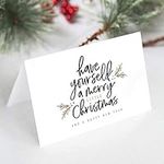 Bliss Collections Merry Little Christmas Greeting Cards with Envelopes, 4x6 Folded/Tented holiday design in gold and black (25 Pack)