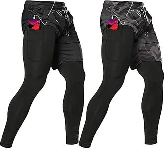 OEBLD Mens 2 Pack 2 in 1 Gym Pants Quick Dry Workout Running Shorts with Compression Pants