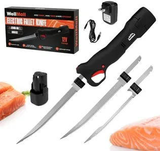 WellMall Cordless Electric Fillet Knife - Electric Fillet Knife for Fish with 2 Stainless Steel Blades, Cordless with Non-Slip Grip Handle and Safe Lock
