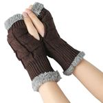 Bold N Elegant Warm Fur Knitted Winter Thermal Fingerless Gloves Mittens Winter Accessories Hand Warmer Gloves for Women (Brown)