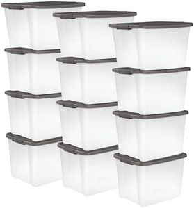 Sterilite 12-Pack 50 Quart ShelfTote, Clear Plastic Storage Organizer Bins with Gray Lids – Stackable Home and Office Containers for Closet or Shelves