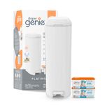 Diaper Genie Platinum Diaper Pail Gift Set, White - Made in Durable Stainless Steel and Includes 2 Easy Roll Refills - one with 18 Bags, one with 30 Bags