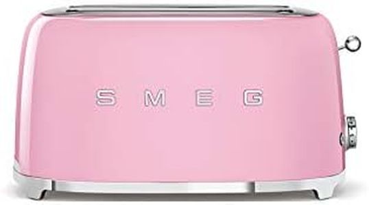 Smeg, Grille-pain 4 Tranches TSF02PKEU, 2 Fentes 36 mm, 6 Niveaux de Brunissage, Fonction Chauffage, Décongélation et Bagel, Éjection Automatique du Pain, Ramasse Miettes, 1500 W, Rose