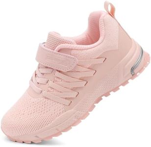 KUBUA Kids Sneakers for Boys Girls Running Tennis Shoes Lightweight Breathable Sport Athletic Grey Pink Size US 5 Big Kid