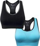 BAOMOSI Women's Seamless Racerback Sports Bra High Impact Support Yoga Gym Workout Fitness, 2pcs (Black,blue), XX-Large