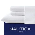 Nautica - Queen Sheet Set, Cotton Percale Bedding Set, Crisp & Cool, Lightweight & Breathable (White, Queen)