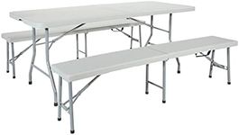 Office Star Resin 3-Piece Folding Bench and Table Set, 2 Benches and 6 x 2.5' Table