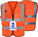 XPCARE 2-Pack Hi Vis Reflective Safety Vest with Pockets,High Reflective Strips Zipper Work Vest for Men and Women,Orange