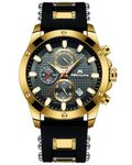 MEGALITH Wrist Watches Mens Chronograph: Black Stylish Analogue - Large Waterproof Wristwatch Rubber