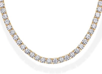 PAVOI 14K Yellow Gold Plated 3mm Simulated Diamond Tennis Necklace for Women | Tennis Chain | Chunky Long Gold Necklace for Women| Size 18"