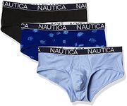 Nautica Men's 3 Pack Cotton Stretch Brief, Black/Coastal Sky/Fish Print-Windsurf, Large