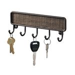 iDesign Twillo 5-Hook Metal Wall Mount Bronze Horizontal Accessory Rack.Organizer for Entryway, Kitchen or Hall - Easy Access to Dog Leashes, Keys, Lanyards, Necklaces-8" x 1.25" x 2.5", Bronze