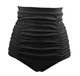 COCOSHIP Women's Retro High Waisted Bikini Bottom Ruched Swim Short Tankinis(FBA), Black, X-Large