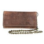 Men's Crazy Horse Leather RFID Long Trifold Chain Wallet, Brown