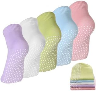 Geyoga 5 Pairs Unisex Non Slip Socks Anti Skid Slipper Barre Socks for Yoga Pilates Barre Home Workout, White, Pink, Green, Purple, Blue, One Size