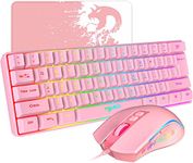 HXSJ V700 Gaming Keyboard and Mouse Combos,60% Ultra Compact Wired Keyboard,61 Keys TKL Layout,RGB Backlit,Gaming Optical Sensor Mouse with 7 Buttons,7 Color LED light,Up to 3600DPI,for PC,Mac-Pink