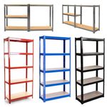 Racking Shelving Unit - Garage Warehouse Office Shed Industrial Shelves Heavy Duty Metal Shelf 5 Tier Adjustable Height Boltless Design Easy to Assemble, 180x90x40cm, Black