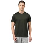 Van Heusen Men's Solid Regular Fit T-Shirt (Ihts1Lmle60052_Military, Black, Medium