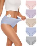 SIMIYA 5 Pack Cotton Underwear Women, High Waisted Knickers for Women Multipack Comfy Stretchy Ladies Full Briefs Pants Soft Plus Size Panties L