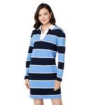 Tommy Hilfiger Women's Striped Long Sleeve Rugby Sportswear Dress Casual, Sky Captain Combo, XL