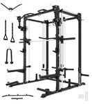 Eonfit E3 Smith Machine with 3D Rotating Arms for Home Gym Equipment, Multi-Function Power Cage Squat Rack with Cable Crossover LAT Pulldown Pulley System All in One (E3 BLK PRO)