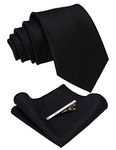 RBOCOTT Black Wool Tie Cashmere Cotton Nacktie and Pocket Square with Tie Clip Sets for Men