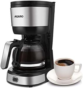 AGARO Royal 4 Big Cups Drip Coffee Maker, 600 Ml Borosilicate Glass Carafe Jar, 750W, Water tank with Level Indicator, Brewer Machine with Cone Filter, Auto Shut Off, Stainless Steel Body, Black