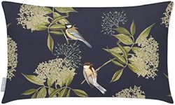Izabela Peters Outdoor Cushions Waterproof, 50 x 30 cm, Filled Outdoor Cushion, Bird on Elderflower - Graphite, Garden Furniture Cushions, Outdoor Seat Cushions, Garden Chair Cushions