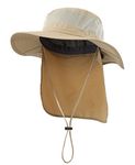 Home Prefer Outdoor UPF50+ Mesh Sun Hat Wide Brim Fishing Hat with Neck Flap, Khaki, One Size