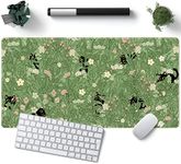 YKJWW Green Mouse Pad XL Cat Cute Plant Cool Keyboard for Desk, Mat Kawaii Black Flower Desk Decor with Stitched Edges Non-Slip Large Computer 31.5x15.7in, B-cat in The Meadow