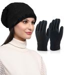 Weavers Villa Set of Snow Proof Inside Fur Acro Wool Unisex Beanie Cap Knit Hat Thick Fleece Lined Winter Cap and Gloves for Men & Women, Free Size (IN, Alpha, Free Size, BLACK)