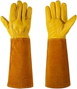 Acdyion Thorn Proof Gardening Gloves for Rose Pruning - Long Cowhide Leather with Forearm Protection Unisex(Butter Yellow,Large)