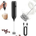 CIRCLE JOY Rechargeable Milk Frother Handheld, Electric Coffee Frother Wand Drink Mixer with Dual Spring Whisk for Coffee, Cappuccino, Lattes, Frappe, Matcha and Hot Chocolate, Black