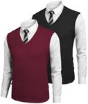 COOFANDY V Neck Sweater Vest for Men Sleeveless Knitted Pullover Wine Red Sweaters Vests Black Small