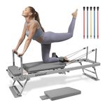 SENDIAN Foldable Pilates Equipment for Home Workouts,Pilates Reformer Machine for Home and Gym, Pilates Exercise Equipment with Jump Board, Additional 5 Color Cords (Gray)