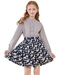 SOLOCOTE Girls Blouse Ruffle Long Sleeve Button Down Shirts Princess Cotton Loose Soft Tops Spring and Summer, 190903, Gray, 13-14Y