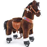 PonyCycle Official riding toy for toddlers scooter (with brake and sound, 76 cm height, size 3 for 3-5 years), ride-on pony chocolate horse plush toy walking animal model Ux321