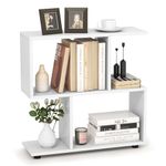 Tangkula 2 Tier Geometric Bookshelf, Freestanding Wooden Display Shelf, Home Office Décor Room Divider S Shaped Open Bookcase, Small Bookshelf for Small Spaces, Living Room, Bedroom, Study (1, White)