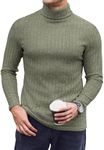 Ekouaer Ribbed Turtle Neck Shirt for Men Long Sleeve Tee Shirt Fit Thermal Underwear Tops Olive XXL