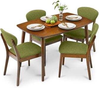 Best Choice Products 5-Piece Dining Set, Compact Mid-Century Modern Table & Chair Set for Home, Apartment w/ 4 Chairs, Padded Seats & Backrests, Wooden Frame - Walnut/Olive Green