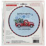 Dimensions 72-09005 Holiday Family Truck Christmas Counted Cross Stitch Kit for Beginners, 6" D, 14 Cnt. White Aida, 5pcs