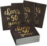 BLUE PANDA 50 Pack Cheers to 50 Years Printed Cocktail Napkins for 50th Birthday and Anniversary - 3-Ply, Black & Gold Foil