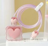 Prolet Cute 3D Heart Design Case Cover for iPhone Adapter Compatible with 18W and 20W Charger Only 360° Full Protection Silicone Case Cover 5 in 1 (Pink Heart).